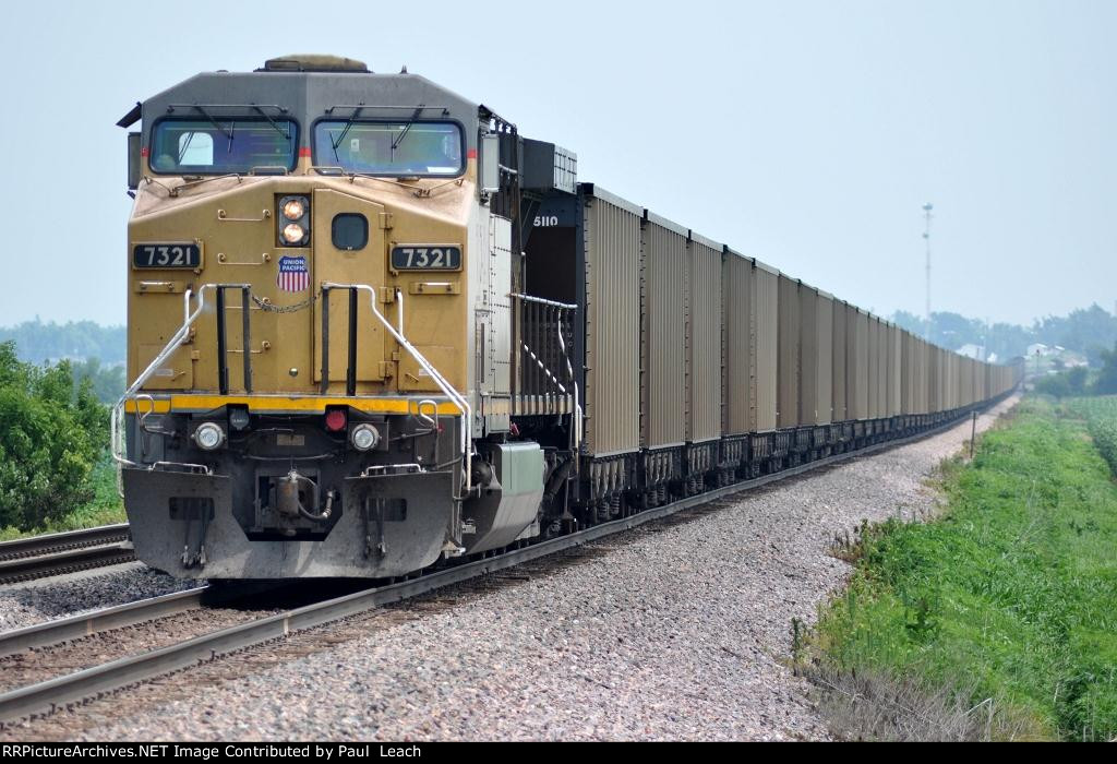 Paused eastbound loaded coal train